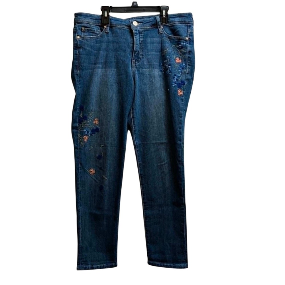 Bandolino Karyn Crop Jeans Womens 12 Blue Floral Embroidered Denim Boho Stretch